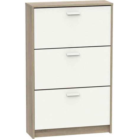 Zapatero 3 trampones Toledo en roble cambrian/blanco. 74cm(ancho) 119.5cm(altura) 25cm(fondo) (1/5)