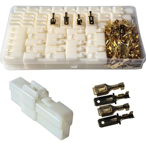 150 Pièces 6.3mm Automobile Connecteur Kit 2 Broches de 6,3mm Automobile Fil Électrique Connecteurs et Sertir Cosse Assortiment pour Automobile, Bateau, Moto (1/5)
