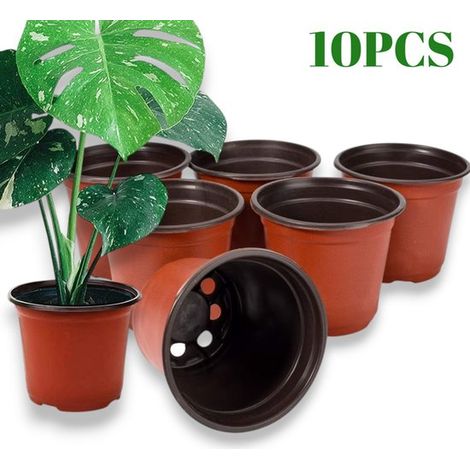 Lot de 10 pots de culture en plastique pour semis et boutures, avec drainage, matériau épais, Ø 20,5 cm, pour intérieur et extérieur (1/5)