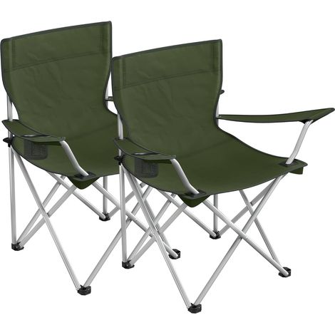 Lot de 2 Chaises de Camping Pliables, Sièges Pliantes, extérieur, Confortable, avec accoudoirs et Porte-gobelets, Cadre Stable, capacité de Charge 120 kg, Vert Olive GCB001C01 (1/5)