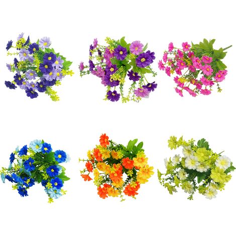 Fleurs artificielles, lot de 6 bouquets de 6 plantes artificielles pour balcon et intérieur, décoration florale en plastique, fleurs artificielles en plastique résistantes aux UV pour tombes et jardin (1/5)