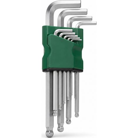 Set of 9 long ball-end hex keys in L-shape (1/5)