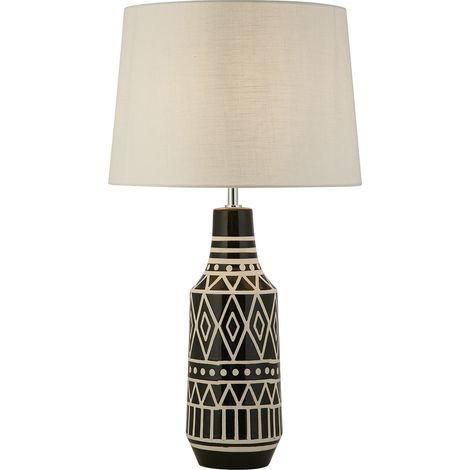 Lampada Scrivania Contemporanea Bourne Ceramica Nera Tessuto Bianco 1 Luce E27