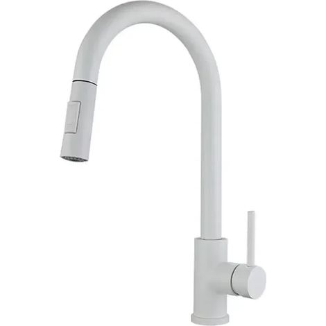 (B Blanc) Robinet de cuisine à pompe pour évier à légumes, en acier inoxydable 304, avec eau chaude et froide et système anti-éclaboussures. (1/5)