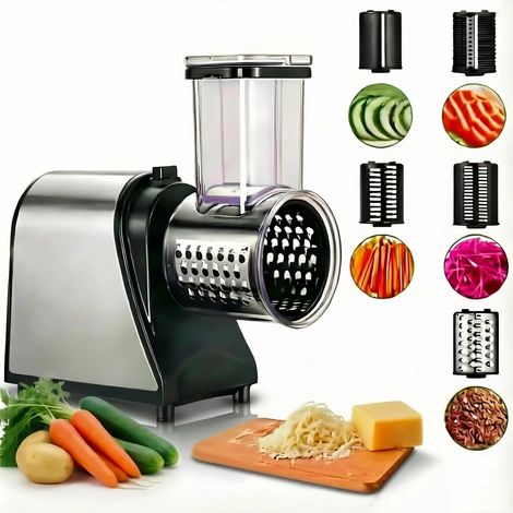 5 in 1 Electric Vegetable Slicer 250W with Large Fireplace - Stainless Steel Vegetable Grater and 5 Blades Ideal for fruits, vegetables, cheese and everyday use (1/5)