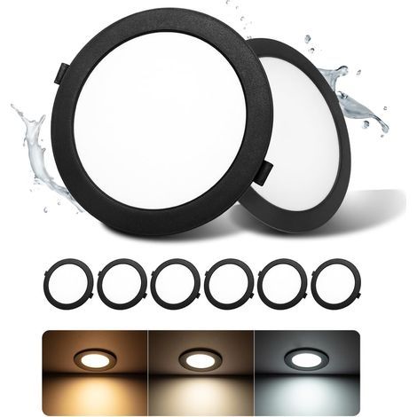Set of 6 Recessed Black LED Spotlights, 16W, IP44, 3000K-6000K, 145-160mm Cutout, For Bathroom (1/5)
