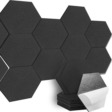 Lot de 12 panneaux acoustiques insonorisants, panneaux insonorisation autocollants, panneaux hexagonaux, 30x 25 cm, pour maison, studio, bureau, Noir (1/5)