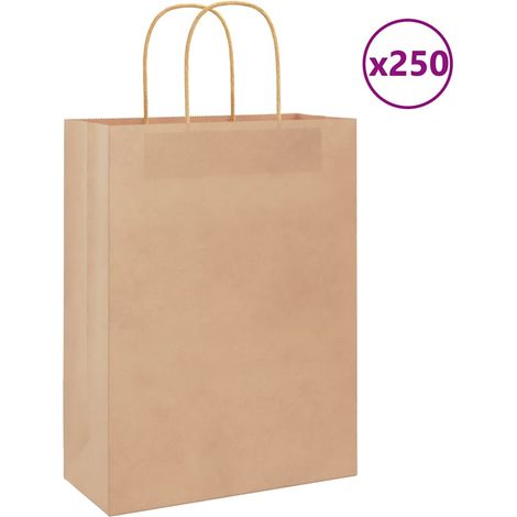 vidaXL Sacs en papier 250 pcs avec poignées marron 26x12x35 cm