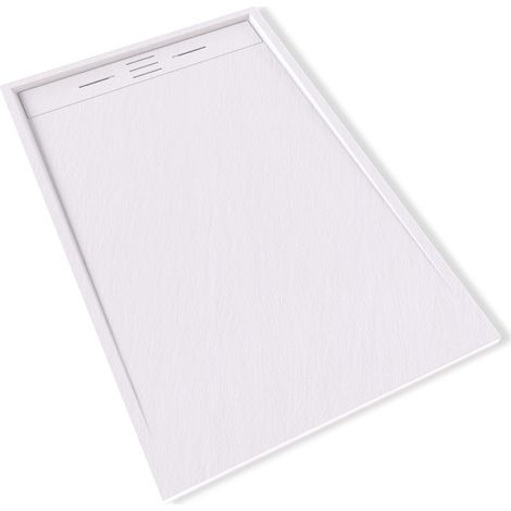 HIEMAL Receveur de douche 90 x 140 cm résine Blanc aspect ardoise + bonde incluse - Salle de bain (1/5)
