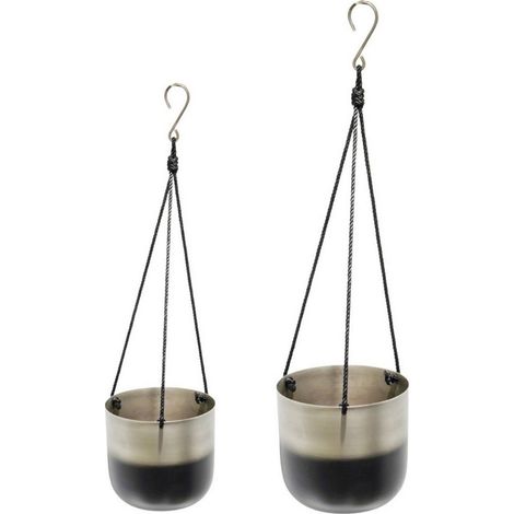 Oscar Two Tone Hanging Planter (Set of 2) - Metal - L16.5 x W16.5 x H61 cm - Silver