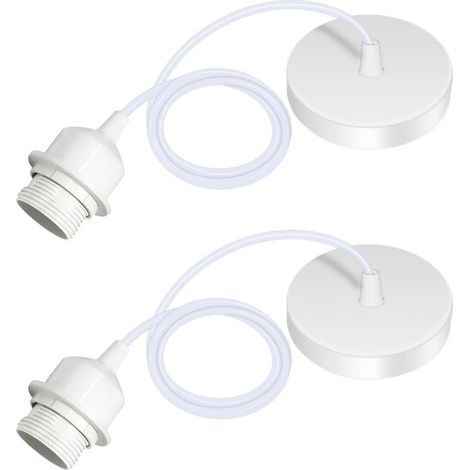 Set mit 2 E27 Pendelleuchten mit Schraubring, 100 cm verstellbarem Kabel, E27 Pendellampenfassung, kompatibel mit Lampenschirmen, für Deckenbeleuchtung im Wohnzimmer, Schlafzimmer (Weiß) (1/5)