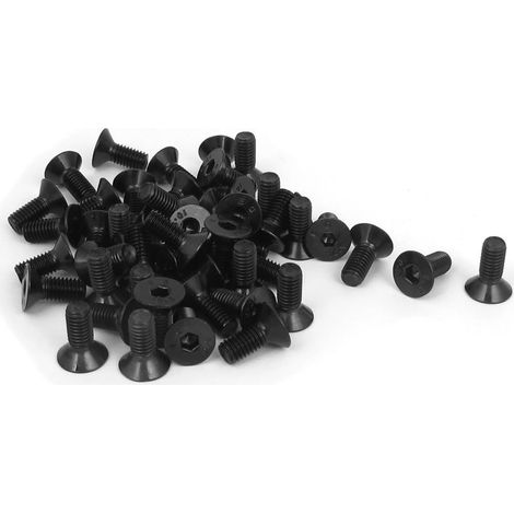 50pcs Vis à Tête Fraisée Plate à Six Pans Creux Vis à Douille Hexagonale Boulon M5 x 12 mm Métrique Noir