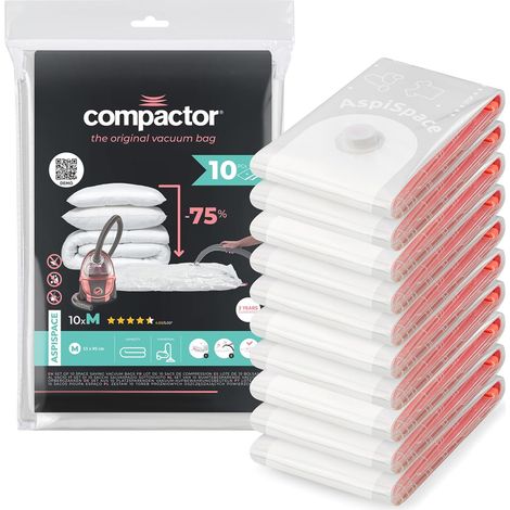 Verdichter – Set mit 10 Beuteln mit Sous-Vide-Sortiment – Größe M 90 x 55 cm – Sous-Vide-Sortiment für Vêtements, Couettes und Oreillers (1/5)