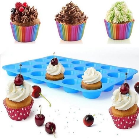 2 Pièces Moule Silicone Patisserie,Moule à Muffins en Silicone,24 Moules à Cupcakes et Muffins Antiadhésif (1/4)