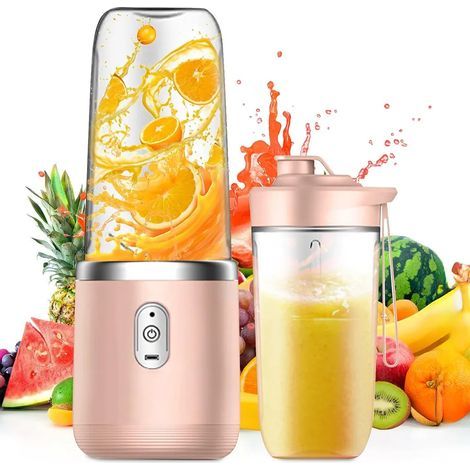 Portable blender/standing blender/shake maker, 400ml capacity, USB rechargeable, comes with 2 blending cups, pink. (1/5)