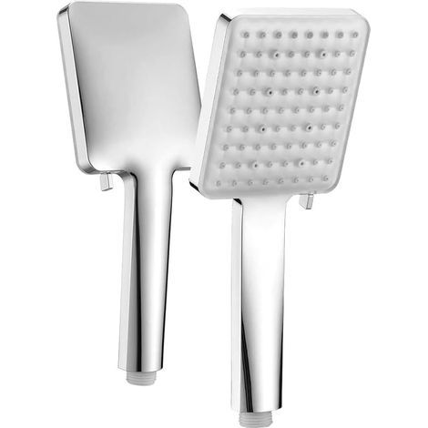 Pommeau de douche carré argenté flexible à 6 jets réglables, pommeau de douche haute pression (1/4)