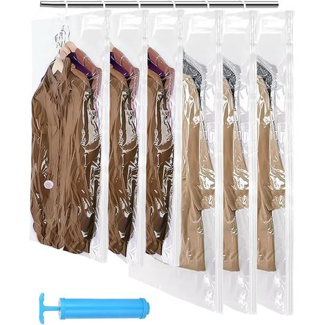 6 Vacuum Storage Bags with Hooks, Transparent and Reusable Vacuum (1/5)