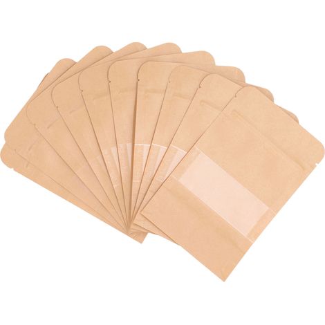 200 sachets en papier kraft refermables à fermeture éclair, 9 x 14 cm, avec fenêtre, pour aliments et café. (1/5)