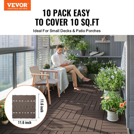 Dalles de Terrasse Emboîtables, Lot de 10, Revêtement de Sol Plastique Bois WPC Imperméable, 300x300 mm, 9290 c㎡, Utilisation par Tous les Temps, pour Porche, Piscine, Balcon, Arrière-cour (1/5)