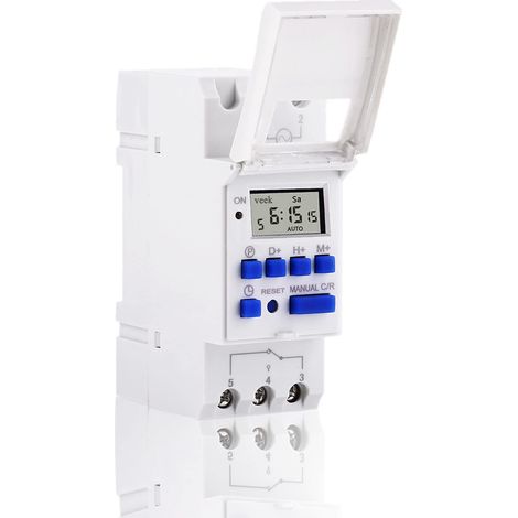 Minuteur Électronique,Interrupteur de Minuterie Programmable Numérique Programmes avec Grand LCD Écran pour Rails DIN 35mm dans(220V) (1/5)