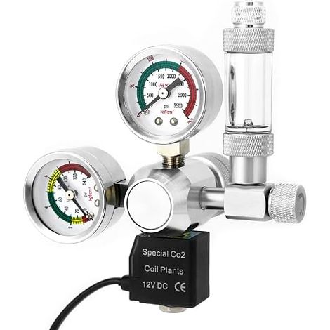 Réducteur de Pression CO2 pour Aquarium, Connexion W21.8, Double Manomètre, Compte-Bulles, Clapet Anti-Retour et Électrovanne 12 V (1/4)