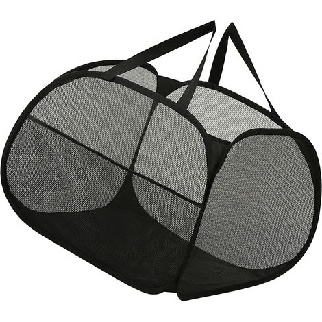 Pop-Up Wäschekorb 90L Faltbarer, atmungsaktiver Wäschekorb aus Netzgewebe mit Griff und Seitentasche für Kleidung und Aufbewahrung Schwarz (1/5)