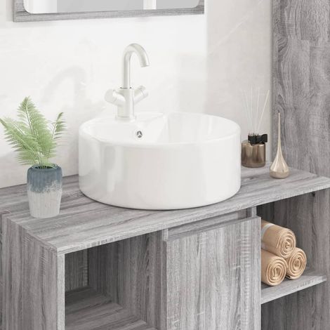 Vidaxl – Lavabo vasque céramique blanc rond 40x14,5 cm – Installation au-dessus du comptoir – Équipé d'un trop-plein (1/6)