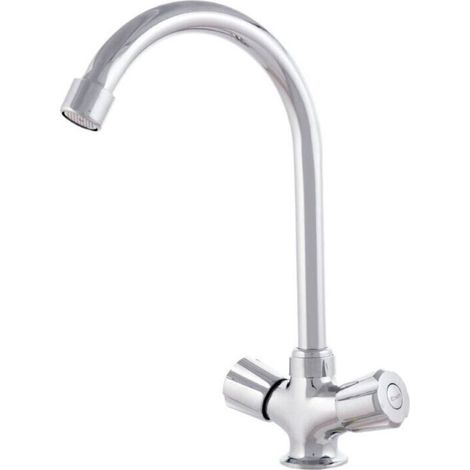 Robinet de lavabo en alliage de zinc, plaqué chrome, eau chaude-froide, tuyaux, bec haut, deux poignées [QLI-FA938] (1/5)