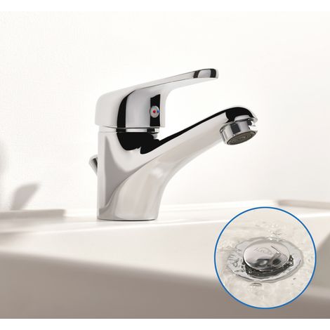 Auralum Wasserhahn Bad mit Zugstange, Einhebel-Waschtischarmatur mit Ablaufgarnitur, Waschbecken Armatur Badarmatur Einhandmischer Waschtischmischer für Badezimmer, Chrom (1/5)