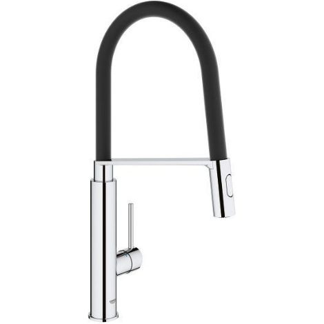 Grohe Concetto Semiprofessionelle Küchenarmatur mit schwarzem Hygieneschlauch und 2-Strahl-Brause, Chrom (G-31491000) (1/3)