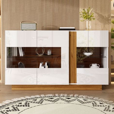 Commode 120 x 38 x 80 cm style moderne 3 portes en acrylique 2 compartiments éclairage led intensité lumineuse réglable finition (1/5)