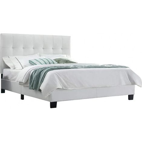 Lit double 140 x 190 cm en simili blanc + sommier fixe - PANDORA (1/5)