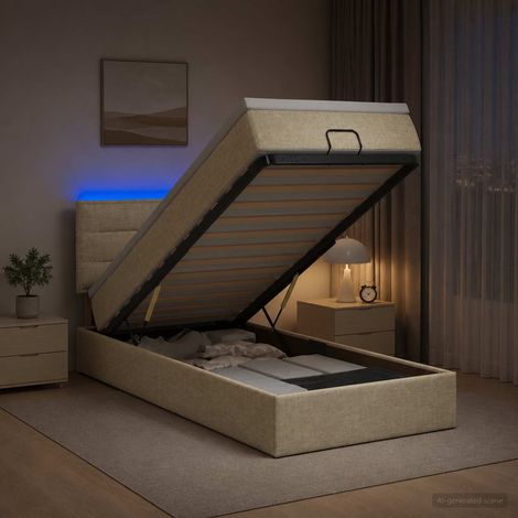 vidaXL Lit coffre avec matelas et LED Crème 100 x 200 cm Tissu (1/5)