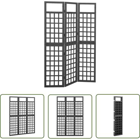 The Living Store Cloison de séparation à 3 panneaux Bois de pin Noir 121x180 cm - Cloison De Séparation - Séparateur De Pièce - Trellis Mural - Jardin Vertical - Décoration Murale (1/5)
