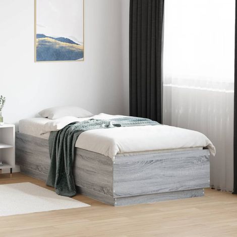 Bettgestell mit LED Grau Sonoma 75x190 cm Holzwerkstoff