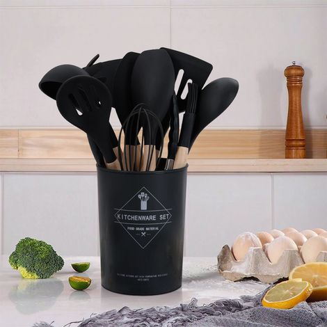 Black 11 Piece Silicone Kitchen Utensil Set for Nonstick Cookware (1/5)