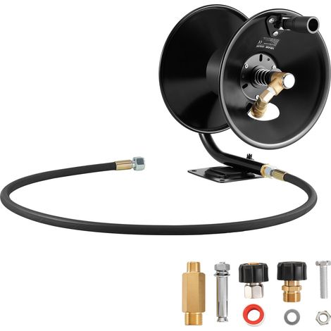 Enrouleur de Tuyau pour Nettoyeur Haute Pression 15,2 m x 9,5 mm, Dévidoir Acier Montage sur Support, Mur, Sol, Pression Maximale 275,8 bar, Manivelle Manuelle pour Lavage Voiture, Sol, Jardin (1/5)