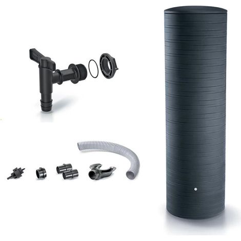 Pack Réservoir d'eau de pluie NOVARA Anthracite 500L avec robinet et kit de raccordement