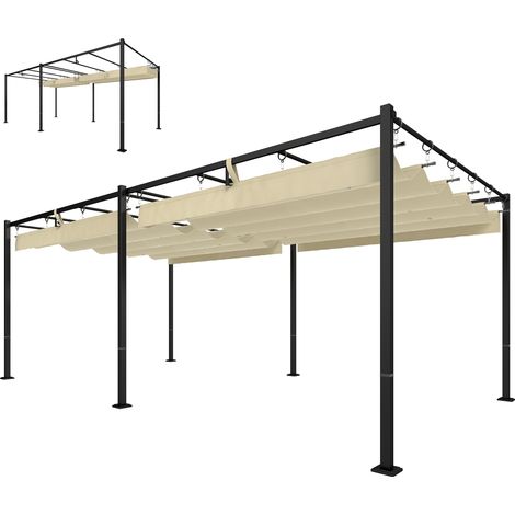 Pergola de Jardin Tonnelle de Terrasse Toit Rétractable Structure Métallique Ultra-Stable UV50+ 570x295x221cm Beige (1/5)