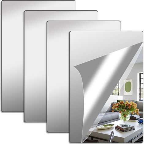 UNINGYI Lot de 4 miroirs autocollants - 20 x 30 cm - En acrylique - À coller - Flexibles - Pour mur, école, maison, salon, salle de bain, chambre à coucher (1/5)