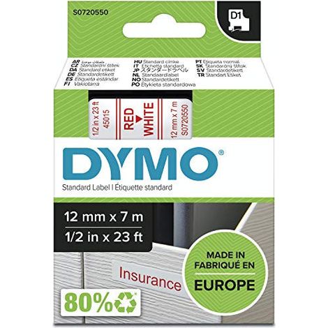 Ruban d'étiquetage DYMO D1 45015 Couleur de ruban: blanc Couleur de police:rouge 12 mm 7 m