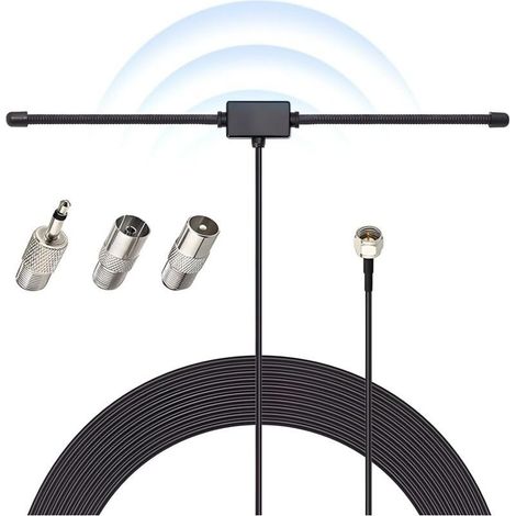 Antenne dipôle FM 75 Ohm avec câble 3m – Connecteur universel type F – Installation rapide avec fixation murale adhésive (1/4)