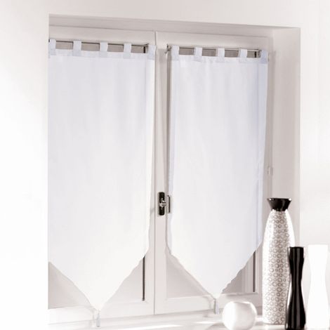 Paris Prix – Paire de voilages brise bise à passants 60x120cm – Polyester blanc – Lot de 2 avec pompons – Pour décoration intérieure