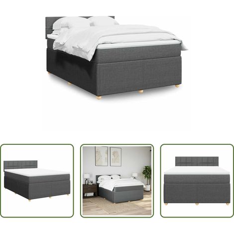 Matelas à ressorts ensachés - Sommier à lattes de lit avec matelas Gris foncé 140x190cm Tissu (1/5)
