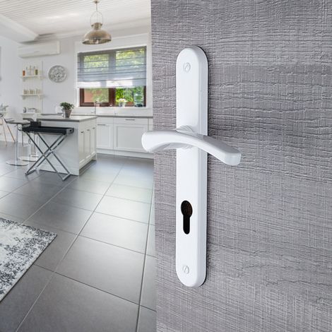 Ouvre&Déco – Poignées de porte d'entrée EVA – Aluminium blanc – Entraxe 195 mm – Compatible avec systèmes de verrouillage à relevage