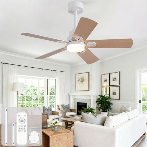 42-Zoll Deckenventilator mit Licht, zweiseitige Sperrholzflügel weiß/Naturholz, Fernbedienung (1/5)