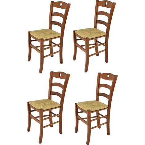 Tommychairs 4 Sillas Cuore en haya nuez claro y asiento de paja (1/5)