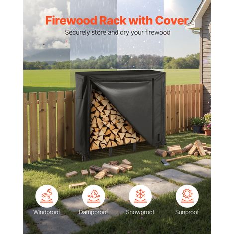 Support à bois de chauffage avec housse imperméable, range-bûches extérieur en métal, 1220 x 320 x 1180 mm, charge maximale 181,4 k… (1/5)