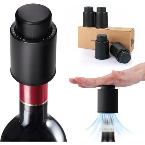 Pcs Bouchons de Bouteille Vin sous Vide pour Champagne/Vin, Pompe à Vide à Vin avec Échelle de Temps, Bouchon Vin Vide Air Réutilisable, Meilleur Cadeau pour Les Amateurs de Vin (1/5)