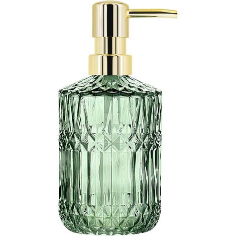 Nachfüllbare Seifenspender aus Glas, 400 ml, Edelstahlpumpe, Geschirrspülmittel/Lotionen, grün, Bad/Küche